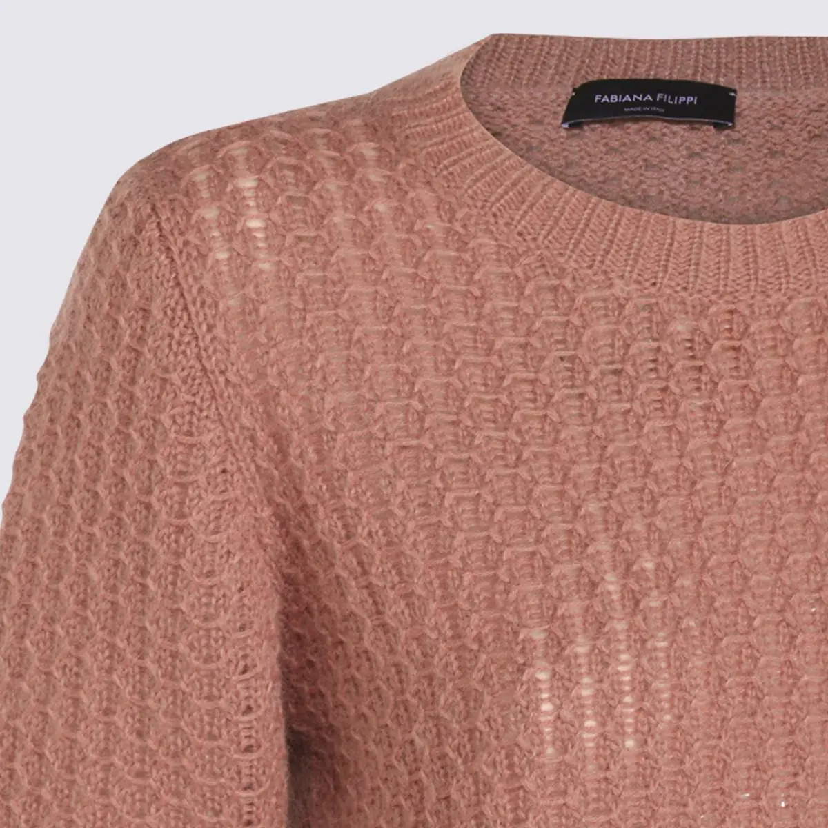 Fabiana Filippi Knit Crewneck Mid-length Ribbed Textured In Pink