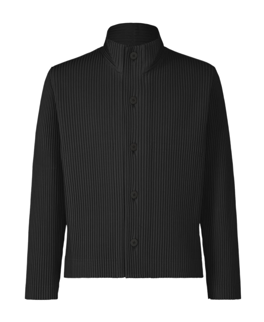 Issey Miyake Striped Casual Jacket In Black