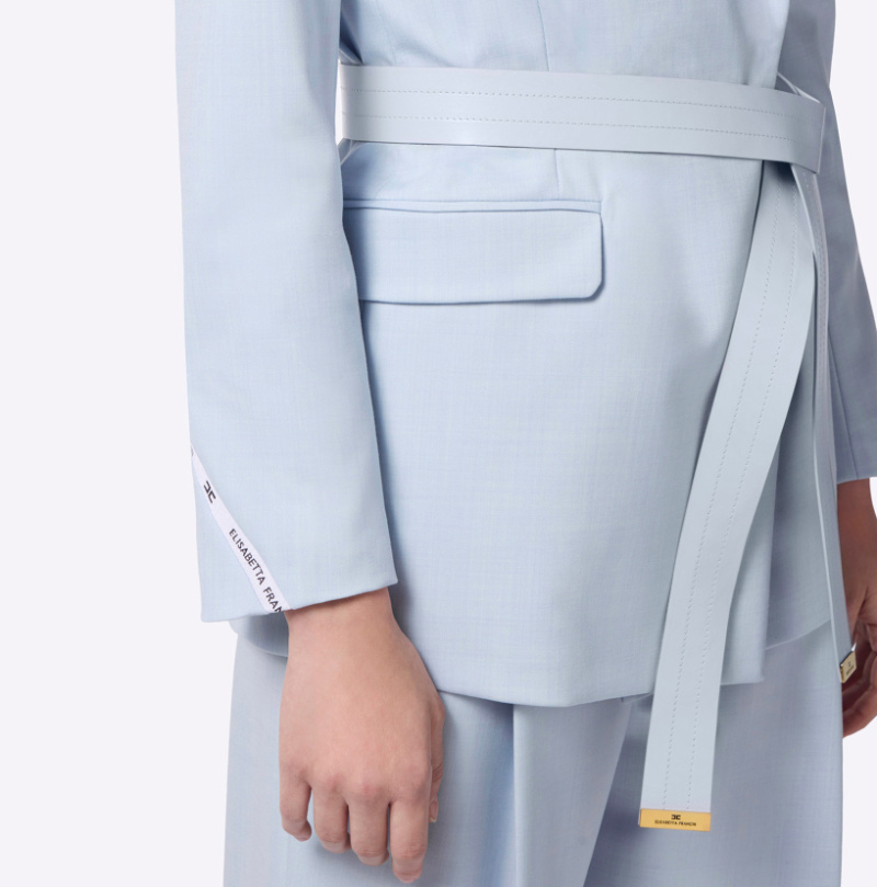 Elisabetta Franchi Cool Belted Wrap-effect Suit In Blue