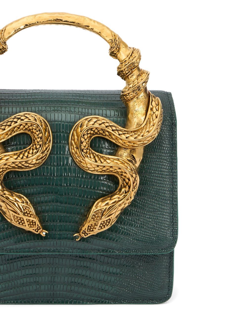 Roberto Cavalli Chain Strap Shoulder Bag With Snake Handle In Green