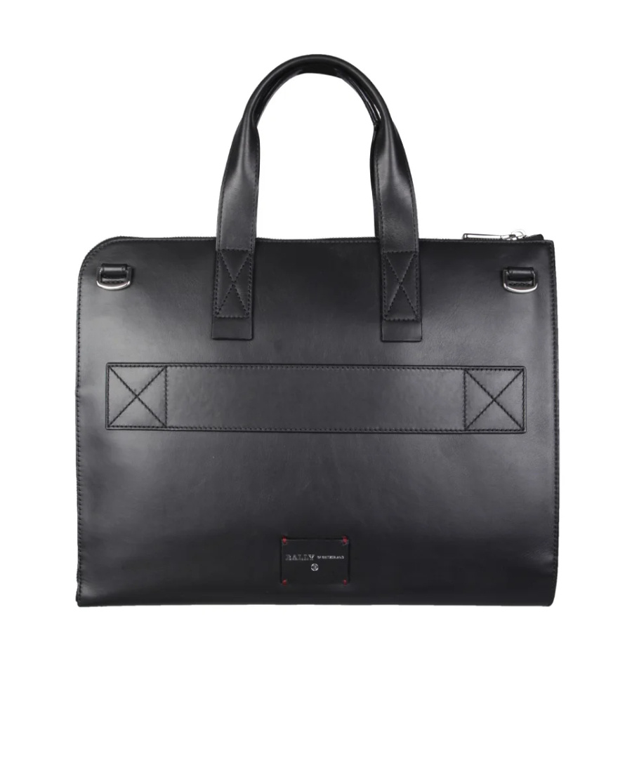 Bally Smooth Leather Document Case With Shoulder Strap In Black