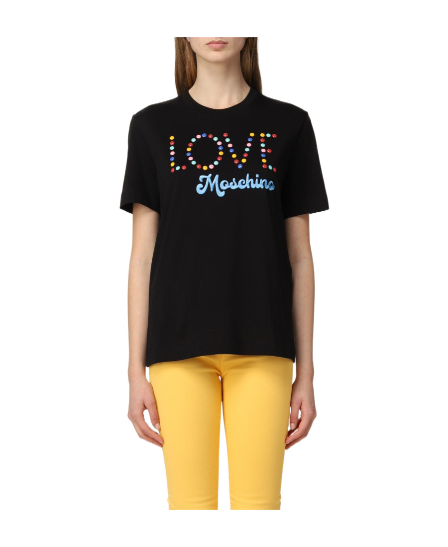 Moschino Logo-embroidered Cotton T-shirt In Black