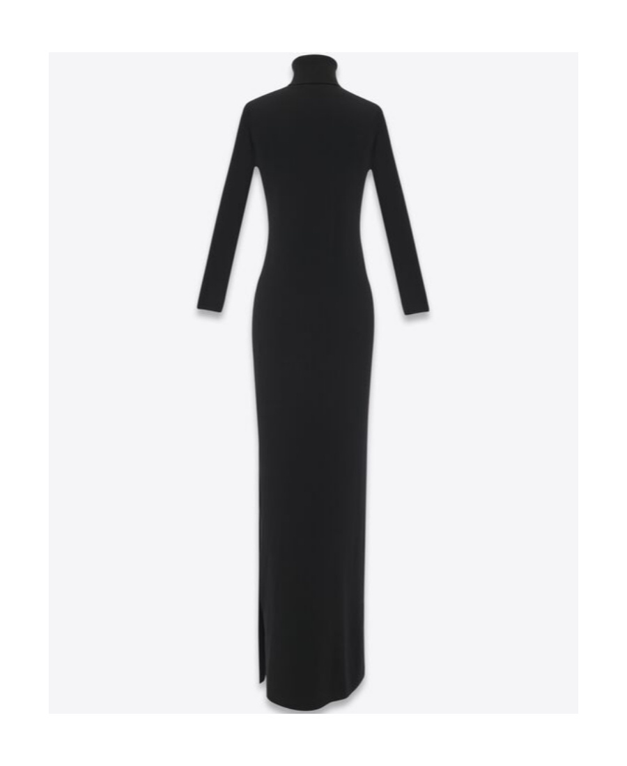 Saint Laurent Virgin Wool Long Dress In Black