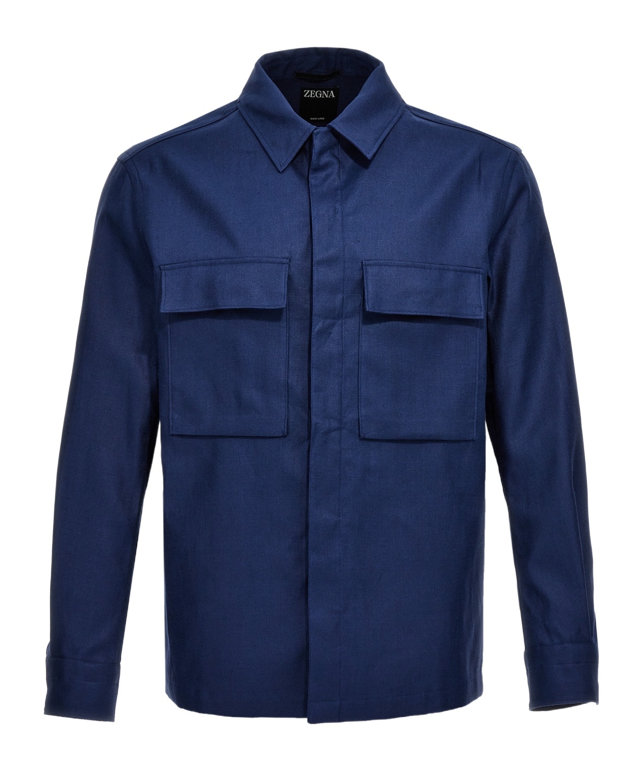 Shop Zegna Button-up Linen Shirt Jacket In Blue