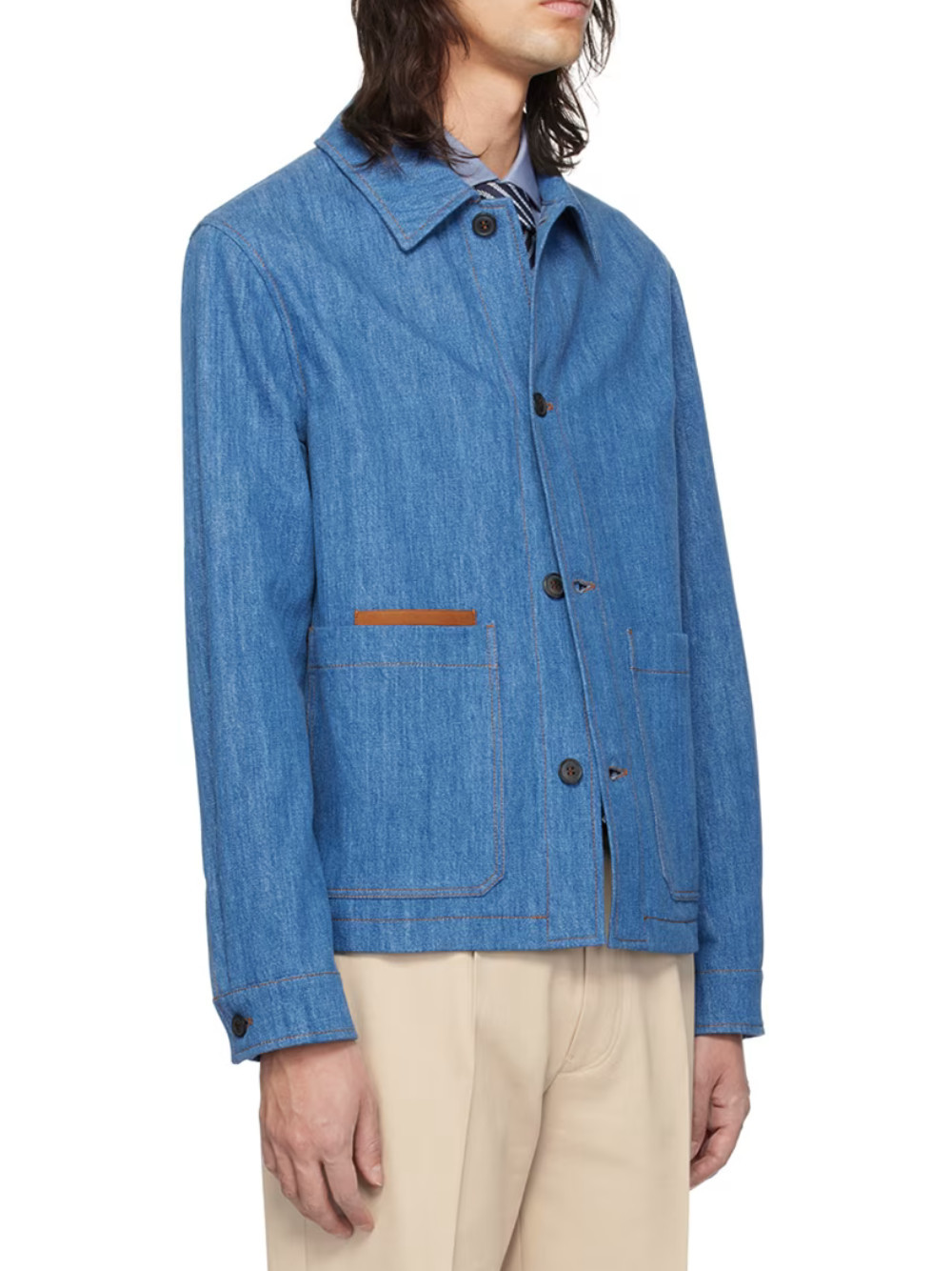 Zegna Button Denim Jacket In Blue