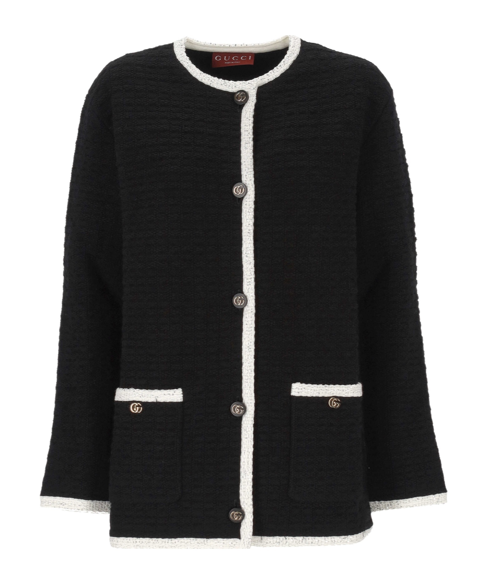 Gucci Long-sleeved Knitted Cardigan In Black