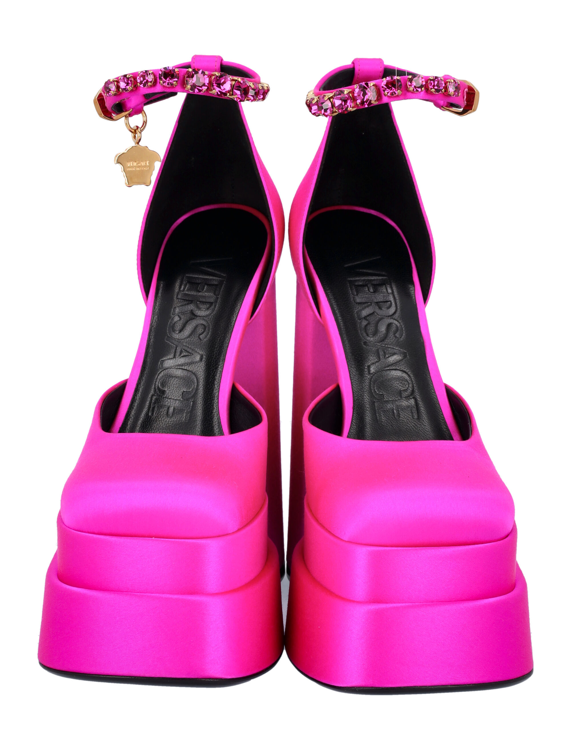Shop Versace Medusa Head Charm Platform Sandals In Purple