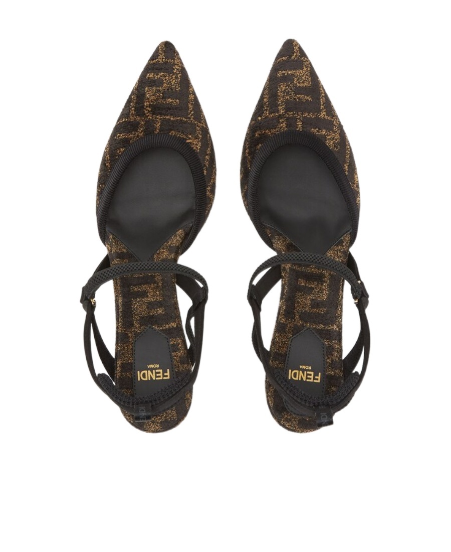 Fendi Medium-heel Black Chenille Slingbacks In Black