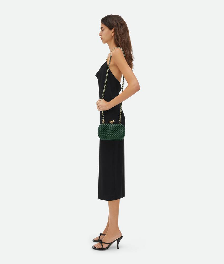 Bottega Veneta Knot Chain Intreccio Leather Shoulder Bag In Green