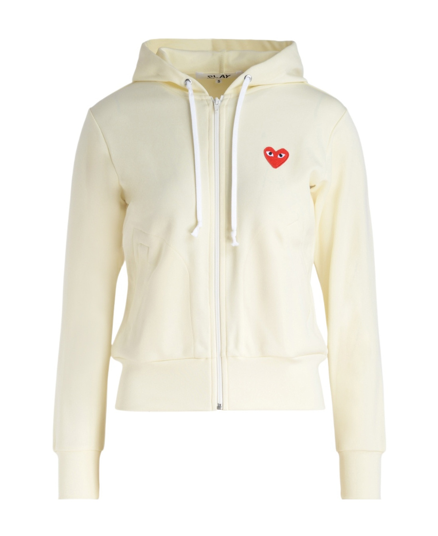 Comme Des Garçons Play Heart Logo Patch Zip-up Hoodie In White