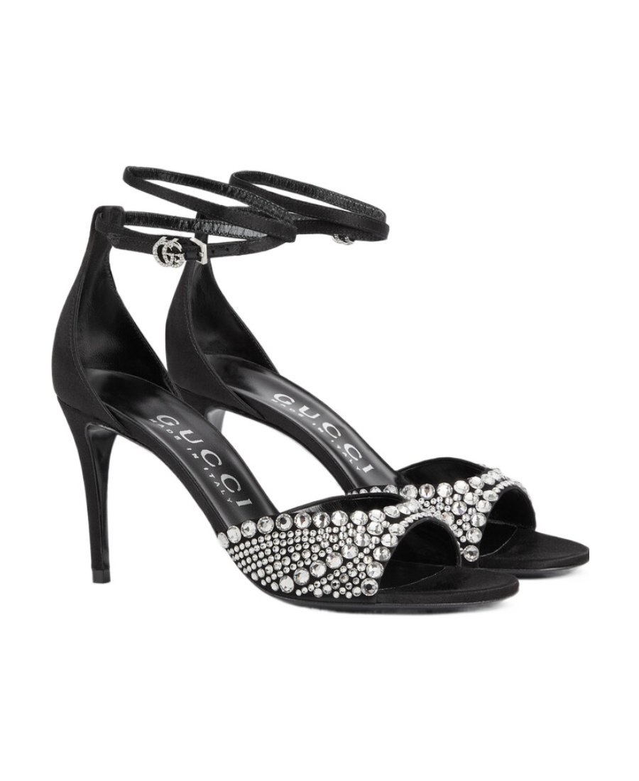Gucci Crystal High-heeled Sandals In Black