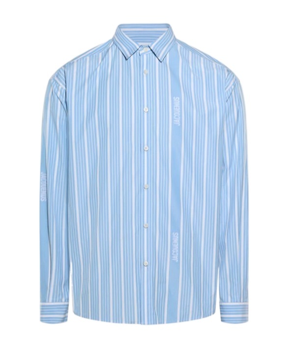 Shop Jacquemus Striped Collared Long-sleeve Shirt In Blue