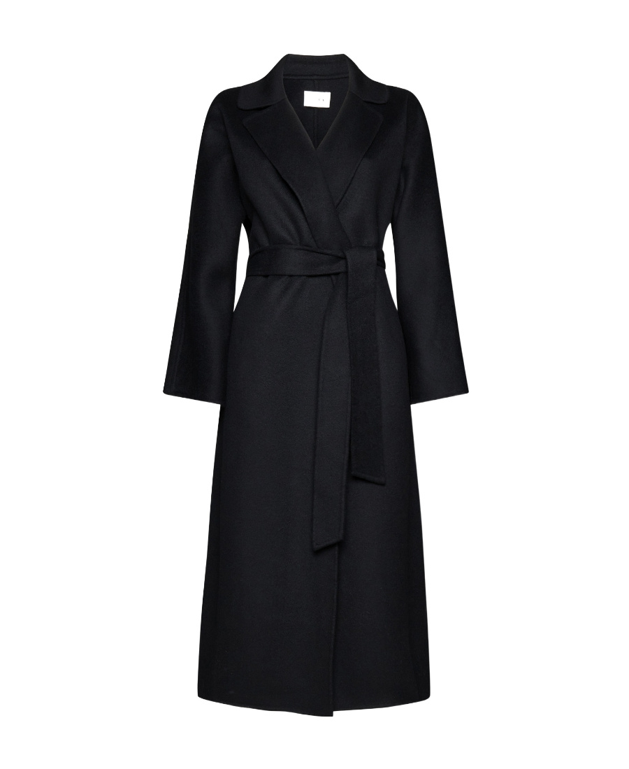 P.a.r.o.s.h Black Belted-waist Cashmere Midi Coat In Black