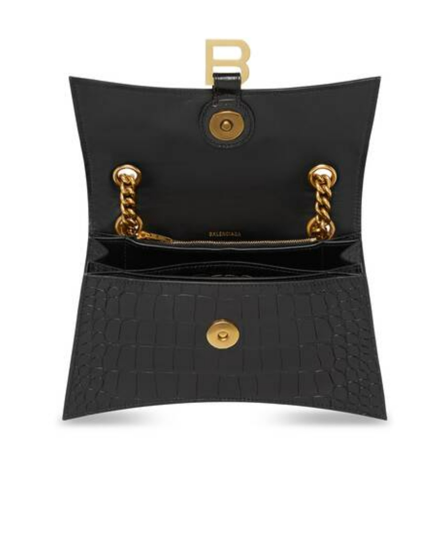 Balenciaga Crush Crocodile-embossed Crossbody Bag In Black