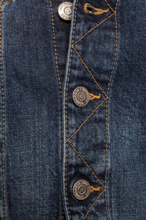 Shop Dsquared2 Cropped Embroidered Denim Jacket In Blue