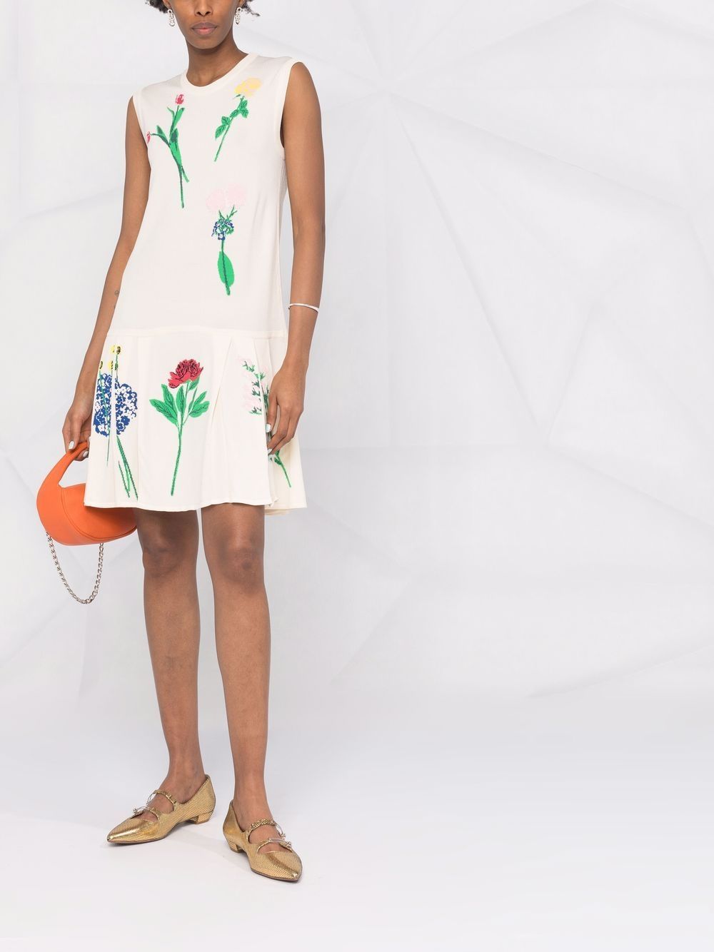 Moschino Floral Printed Pleated Dress In White