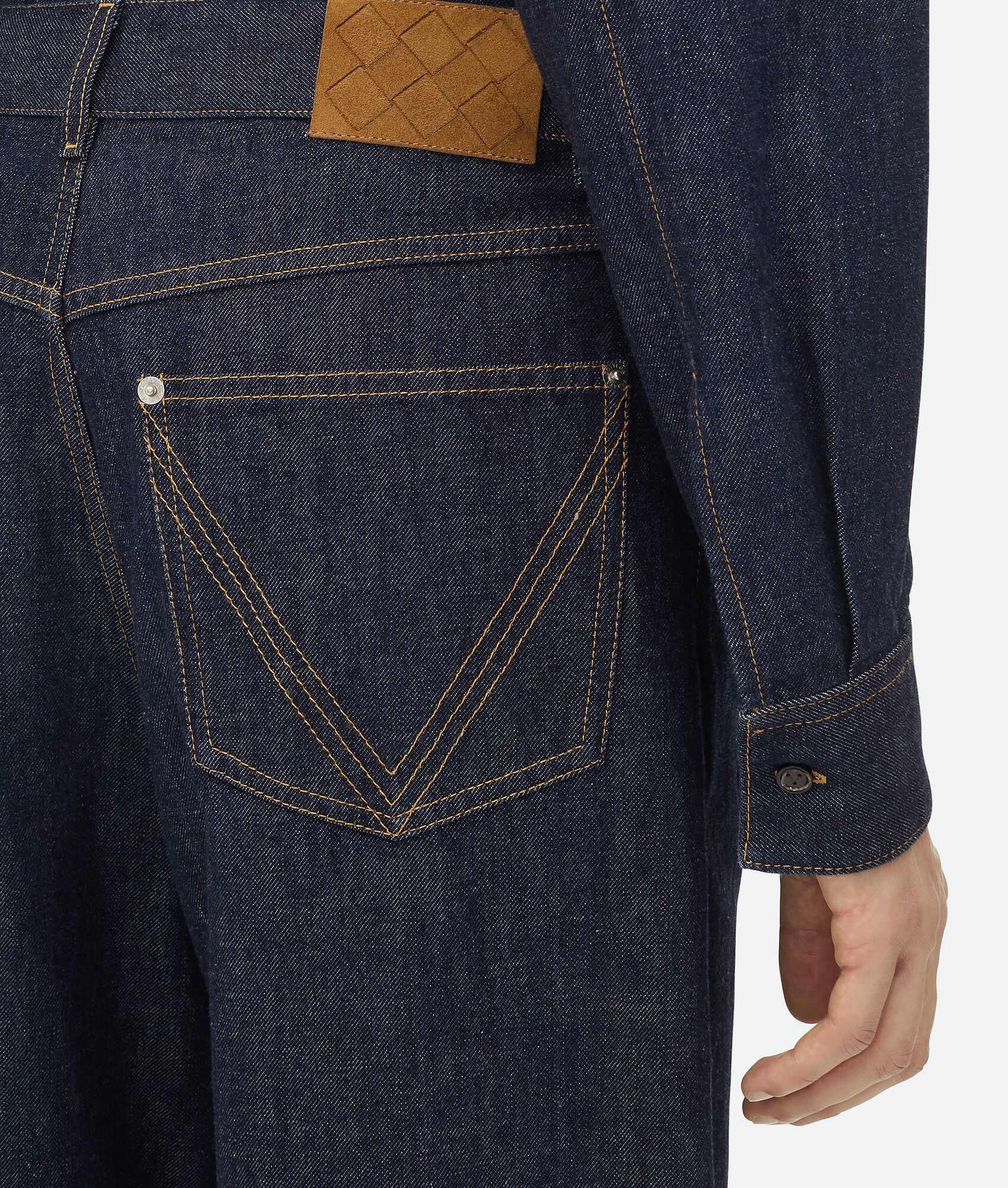 Bottega Veneta Mens Brand-patch Contrast-stitching Wide-leg Regular-fit Wool Trousers Indigo In Black