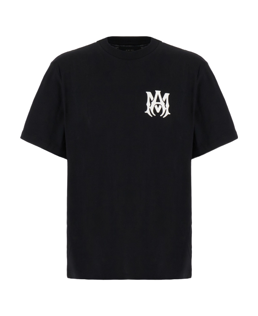 Amiri Black Crewneck T-shirt With Logo Print On The Front And Logo Lettering On The Rear In Cotton Man