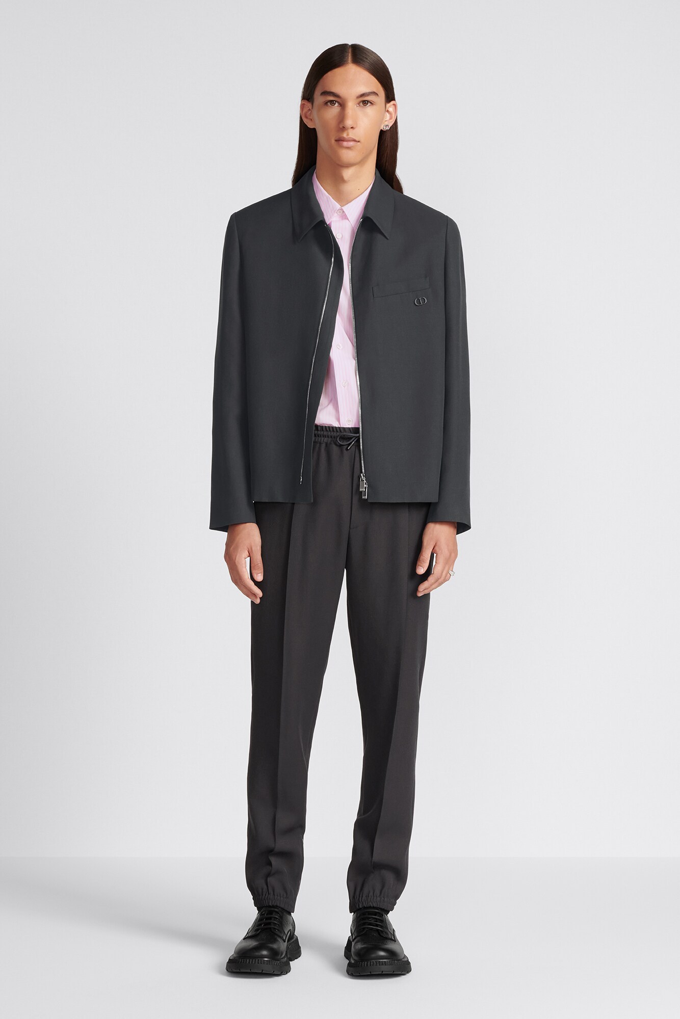 Dior Zipper Wool Blended Leisure Jacket In Black