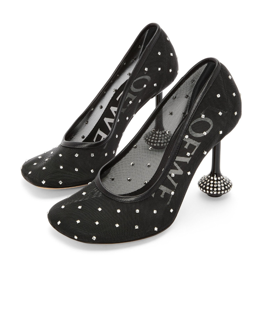 Loewe Toy Leather-trimmed Crystal-embellished Mesh Pumps In Black