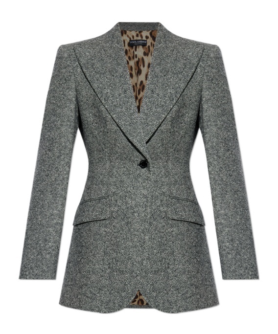 Dolce & Gabbana Tweed Jacket With Flap Pockets And Peak Lapels In Gray