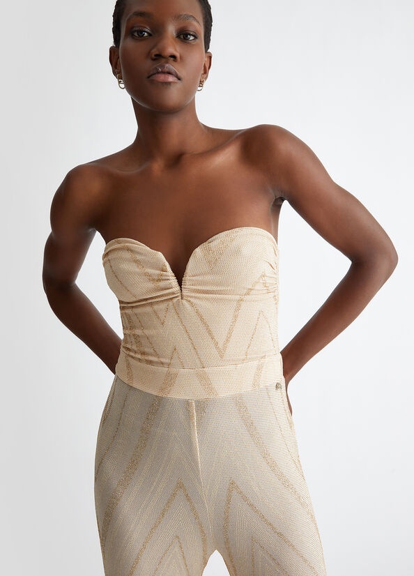 Liu •jo Chevron-pattern Jumpsuit In Nude