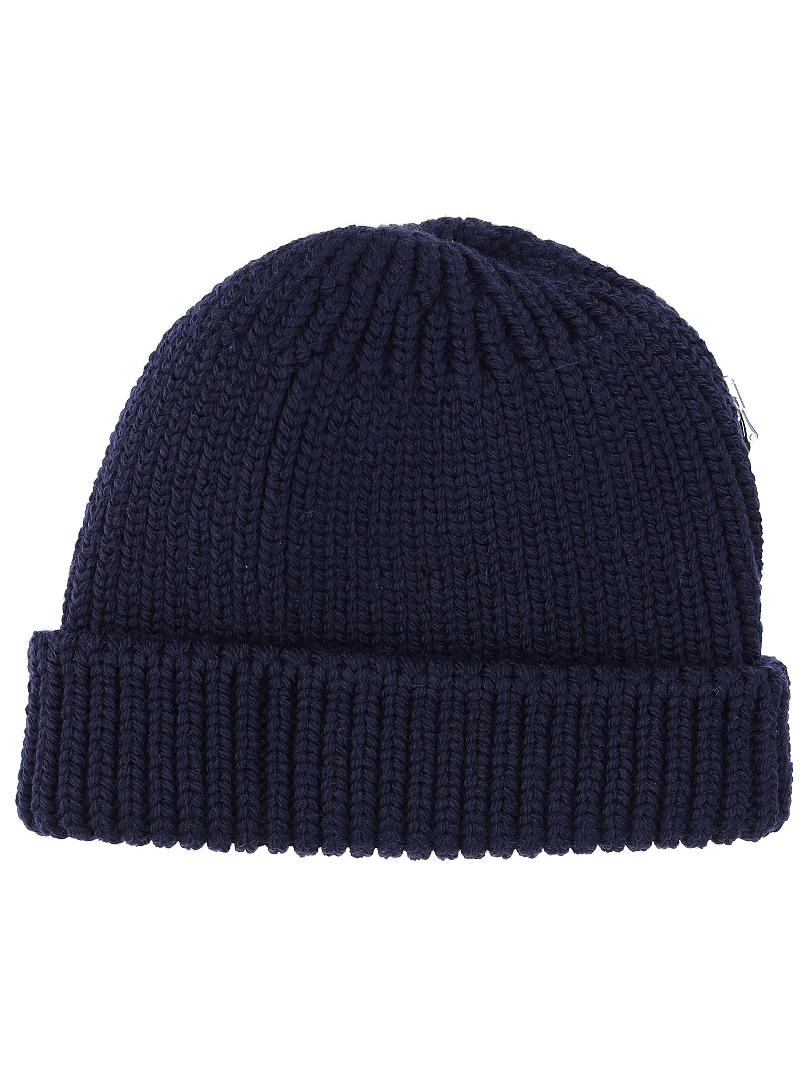 Prada Triangle Zipped Pouch Ribbed Beanie In Black