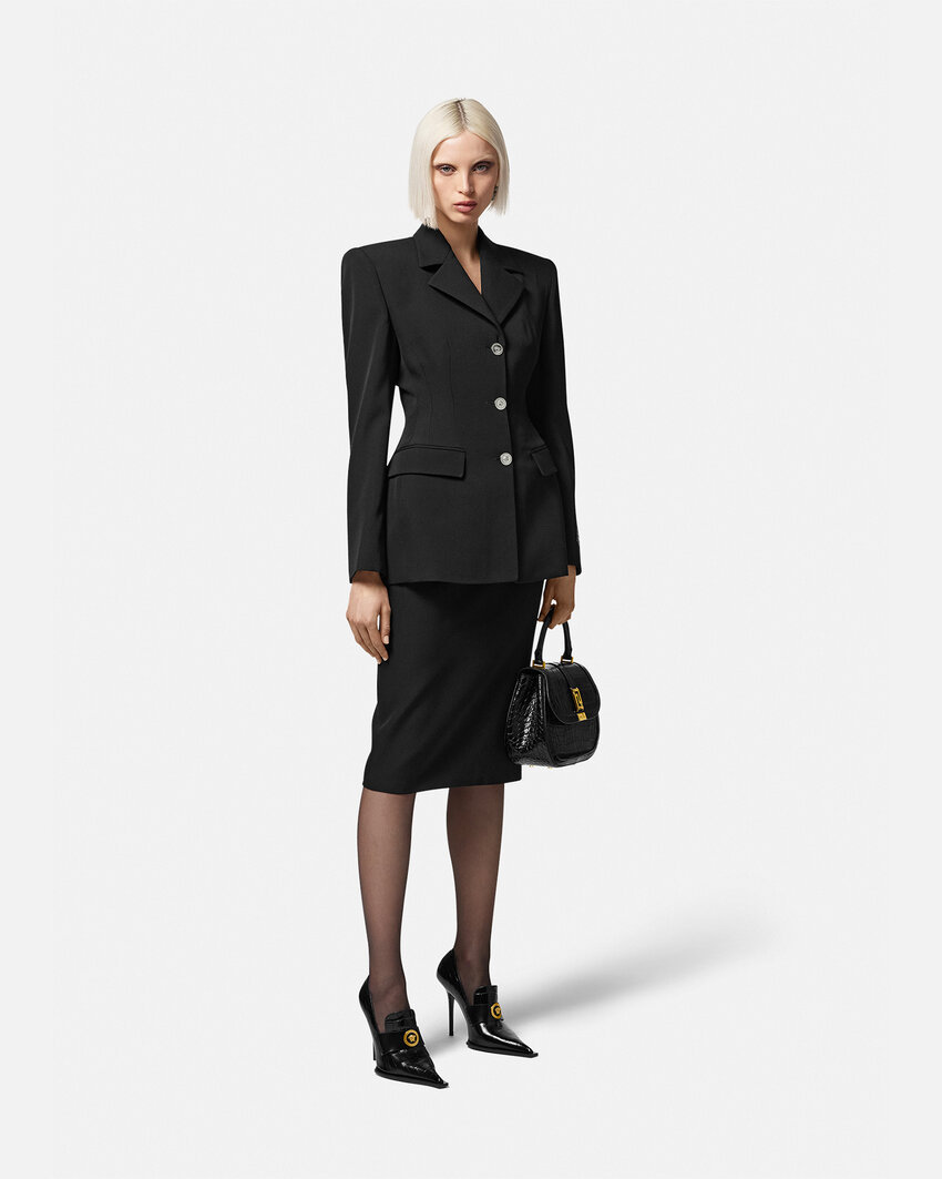 Versace Informal Jacket Grain De Poudre Wool Fabric In Black