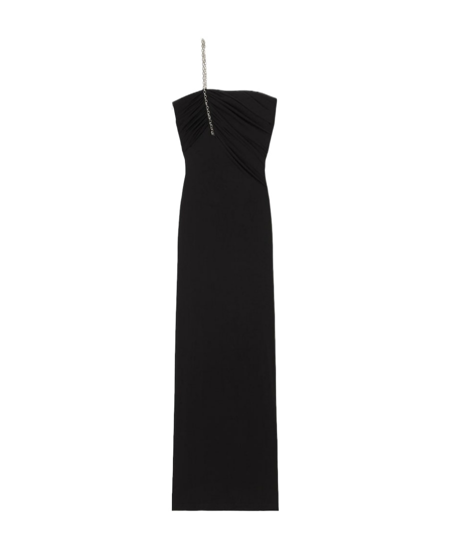 Givenchy Asymmetrical Bustier Gown With G Chain Strap In Black