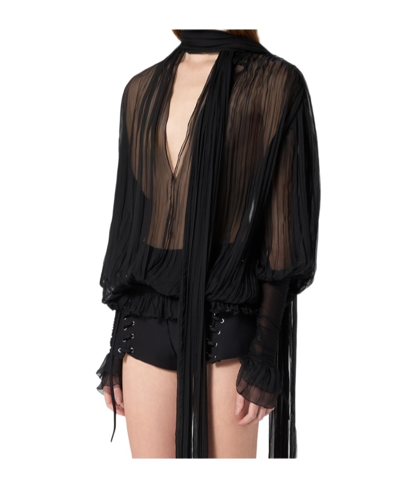 Blumarine Pleated Blouse In Silk Chiffon
