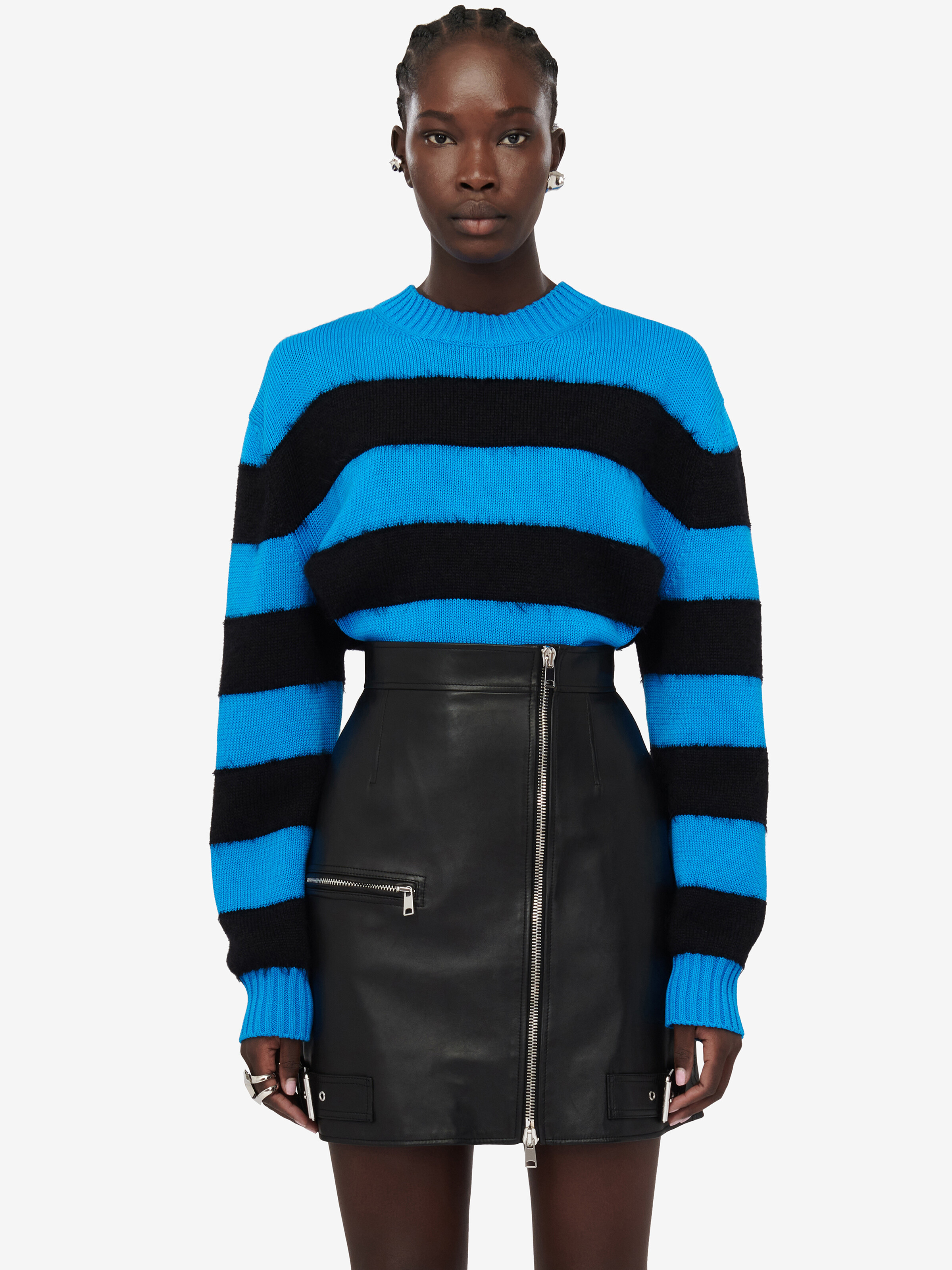 Alexander Mcqueen Multicolor Embroidered Cotton Blend Sweater In Blue