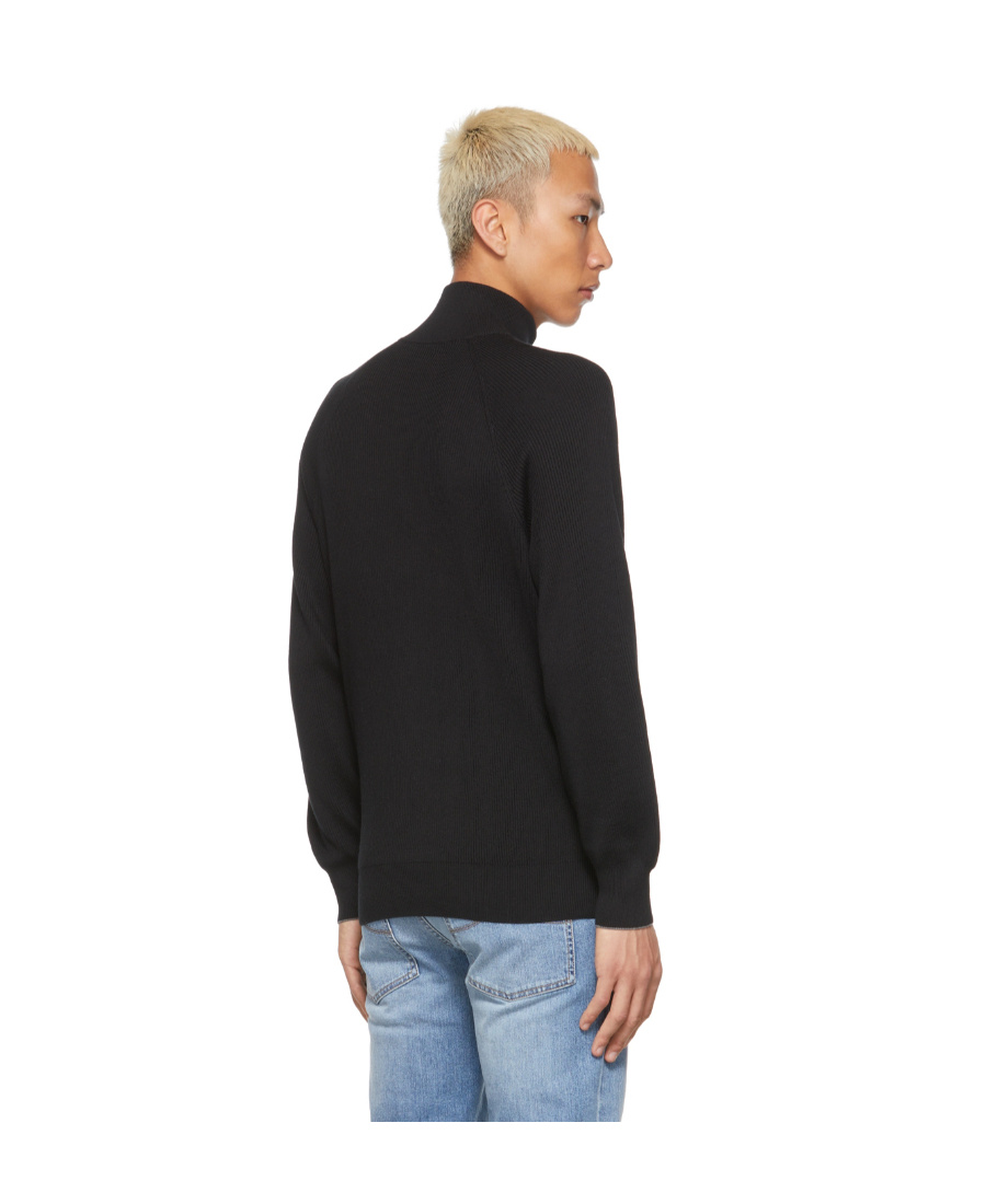 Brunello Cucinelli English Rib Cotton Sweater With Zip Opening And Raglan Sleeves In Black
