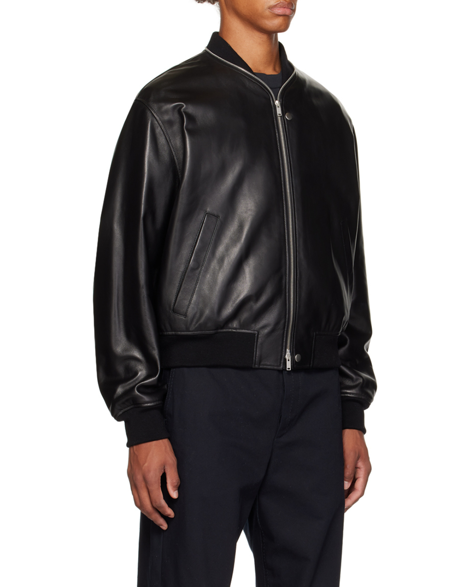 Jil Sander Leather Zip-up Bomber Jacket In Black