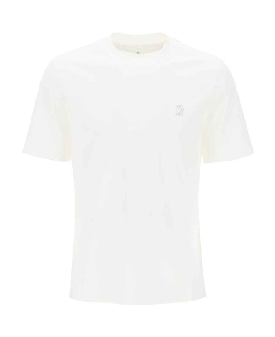 Brunello Cucinelli Men Cotton Jersey Crew-neck T-shirt With Logo And Faux-layering In White