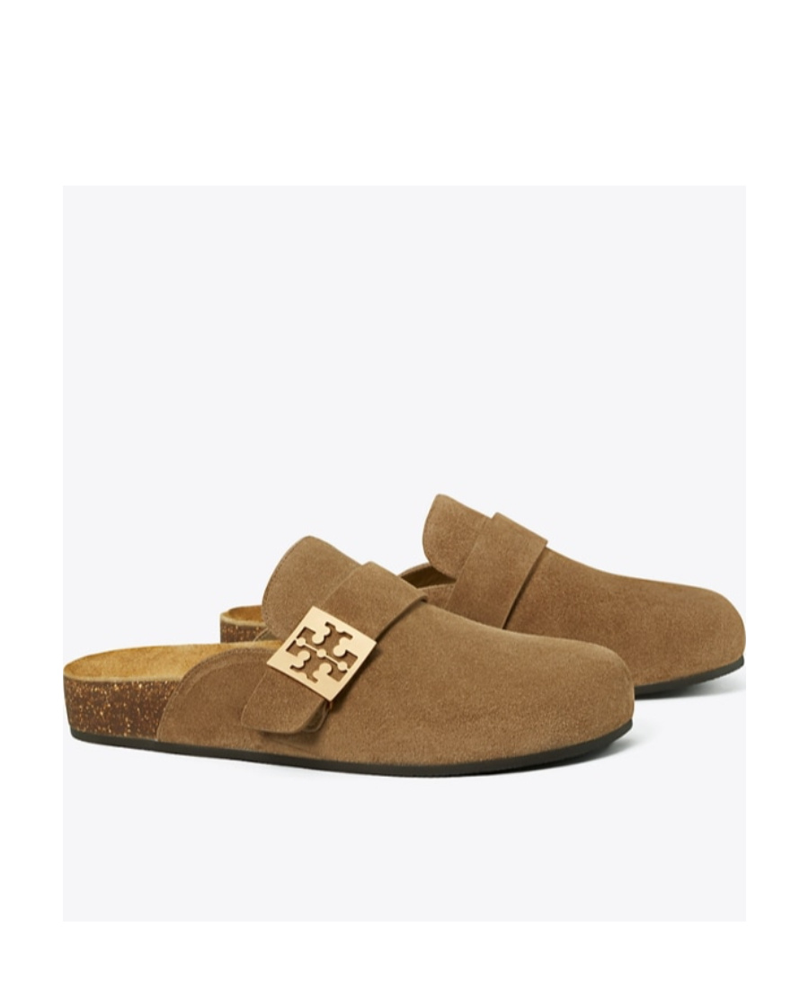 Tory Burch Mellow Logo Shearling Flat Mules In Brown