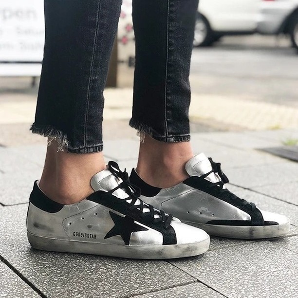 Golden Goose Super-star Sneakers In Silver Leather With Contrasting Inserts In White