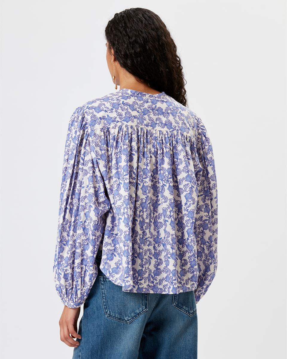 Shop Isabel Marant Étoile Salika Floral Printed Cotton Top In Blue