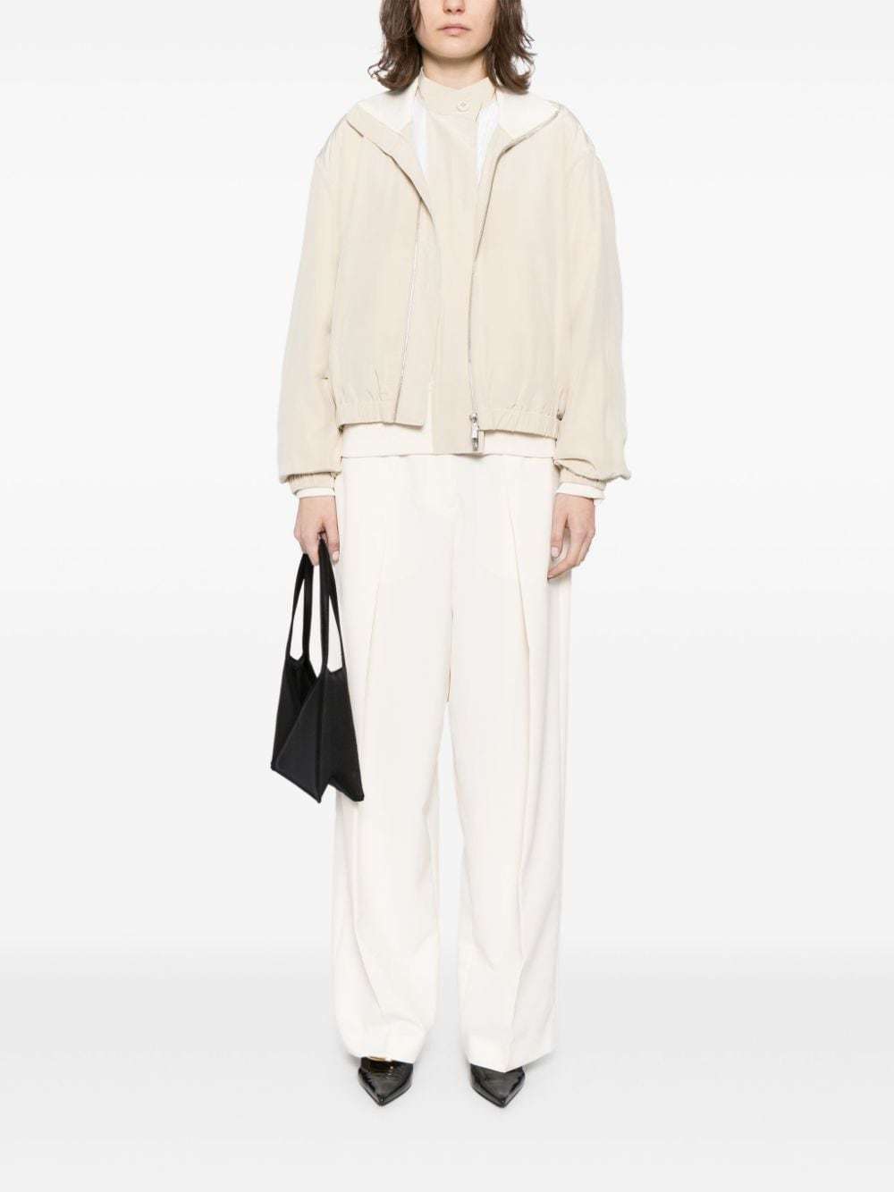 Helmut Lang Convertible Layered Crepe De Chine And Satin-twill Bomber Jacket In White