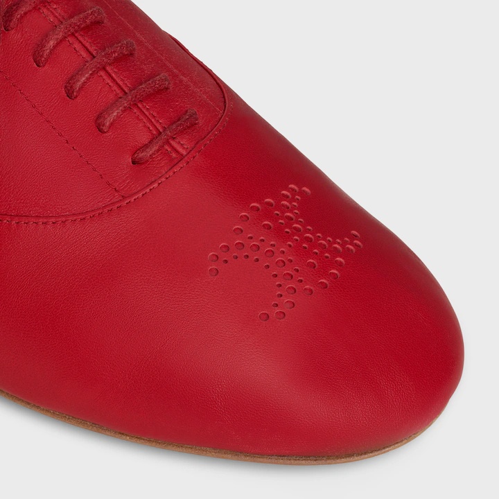 Celine Lise Perforated Triomphe Richelieu In Lambskin In Red