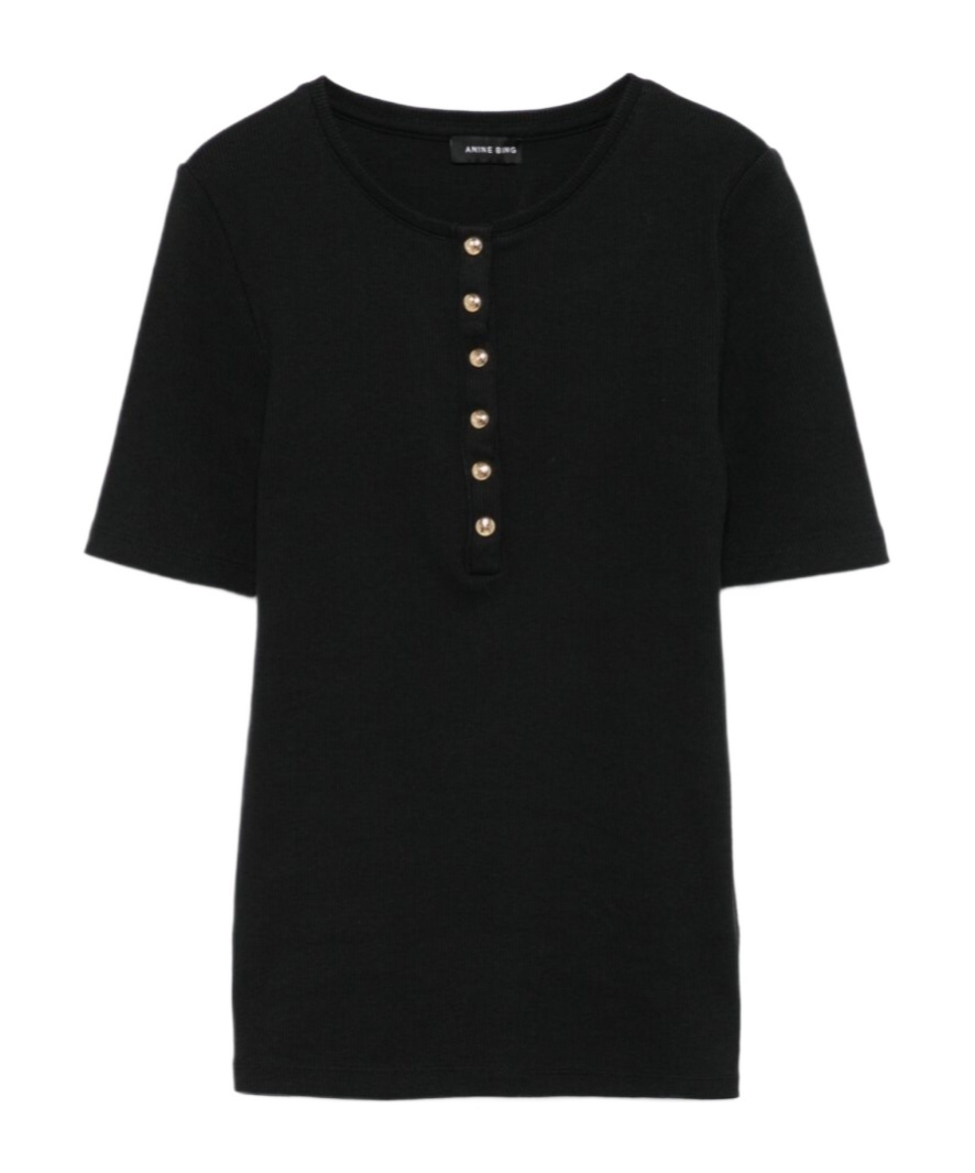 Shop Anine Bing Crew Neck Short Sleeve Top In Black