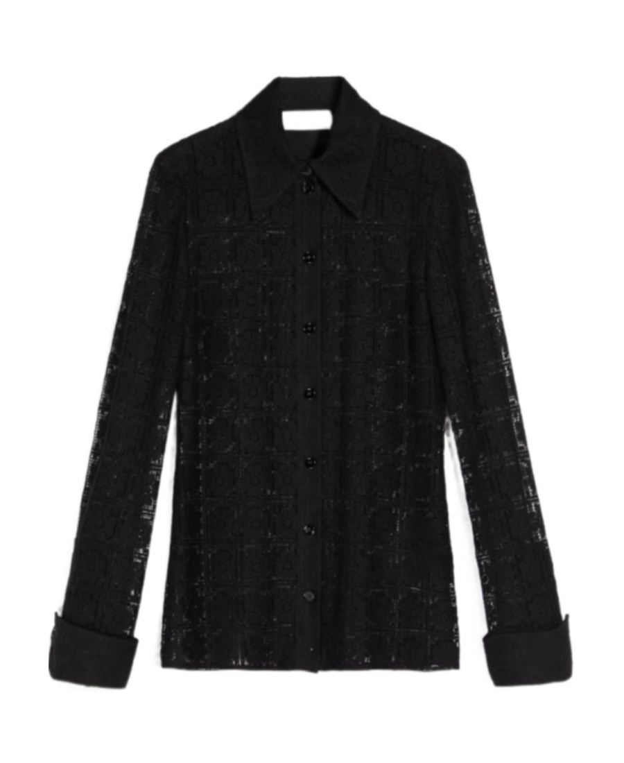 Sportmax Floral-lace Long-sleeve Shirt In Black