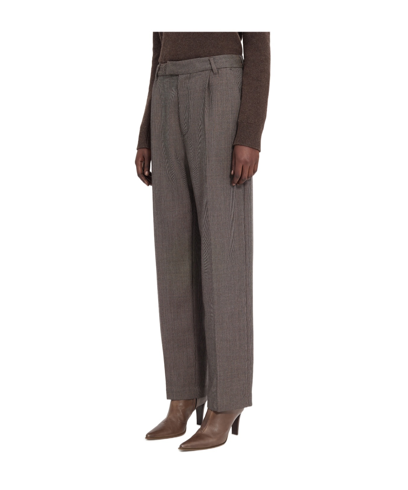 Mm6 Maison Margiela Pleated Herringbone Trousers In Gray