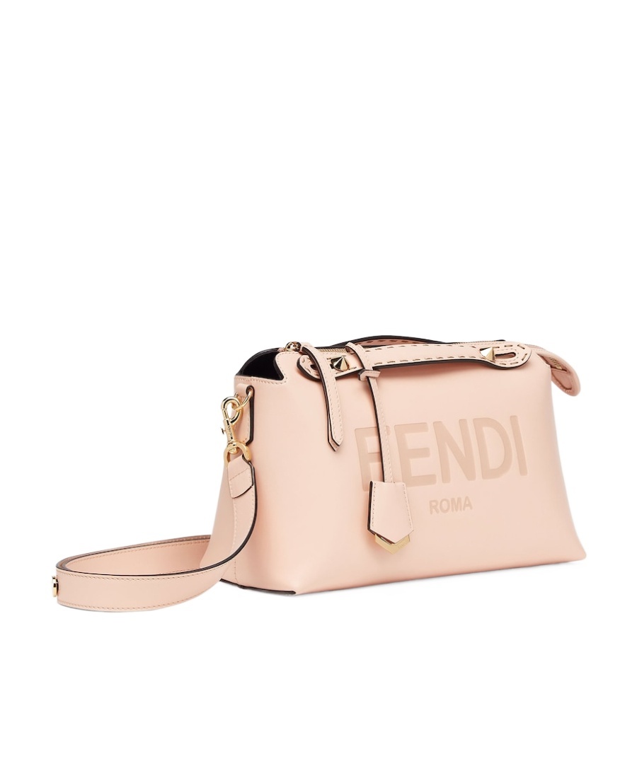 Fendi Debossed Logo Shoulder Bag In Nude