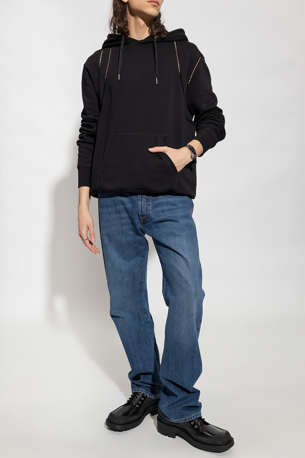 Alexander Mcqueen Long-skeeve Cotton Hoodie In Black