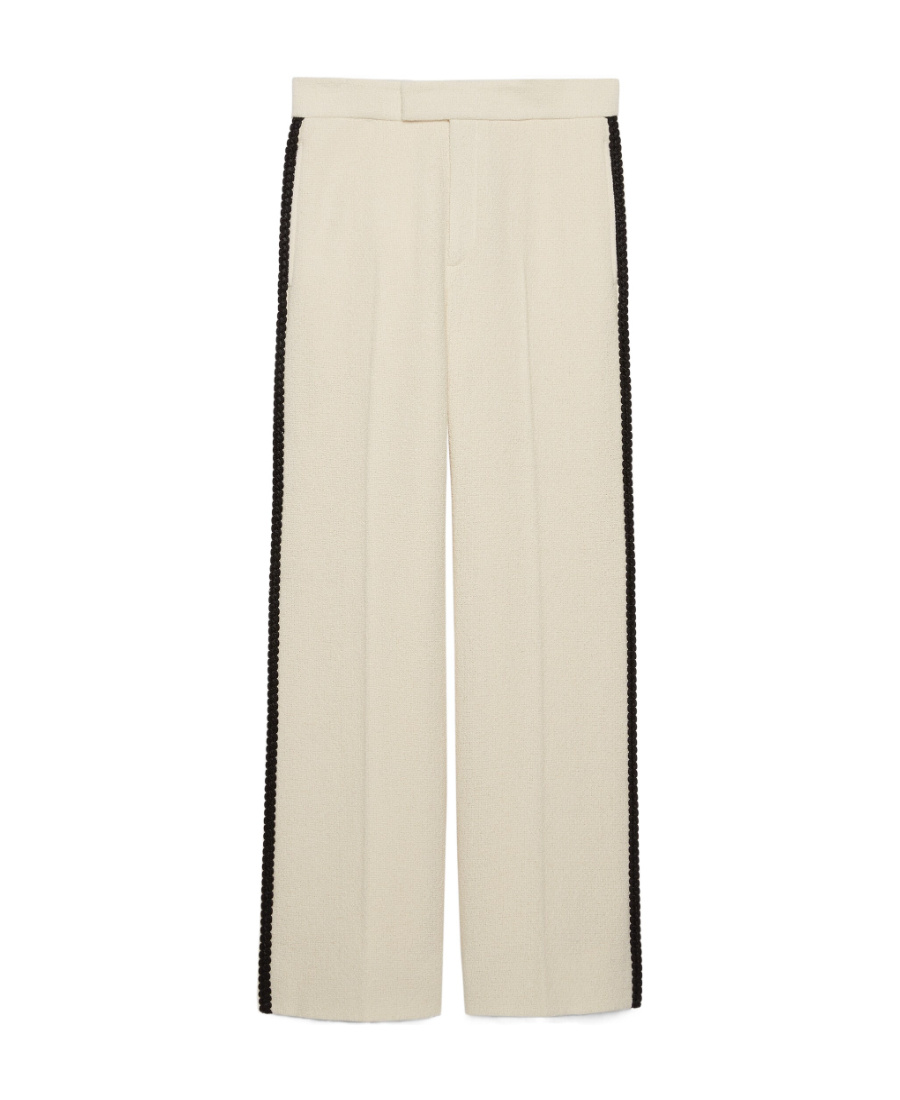 Gucci Retro Logo-patch Tweed Trousers In Nude