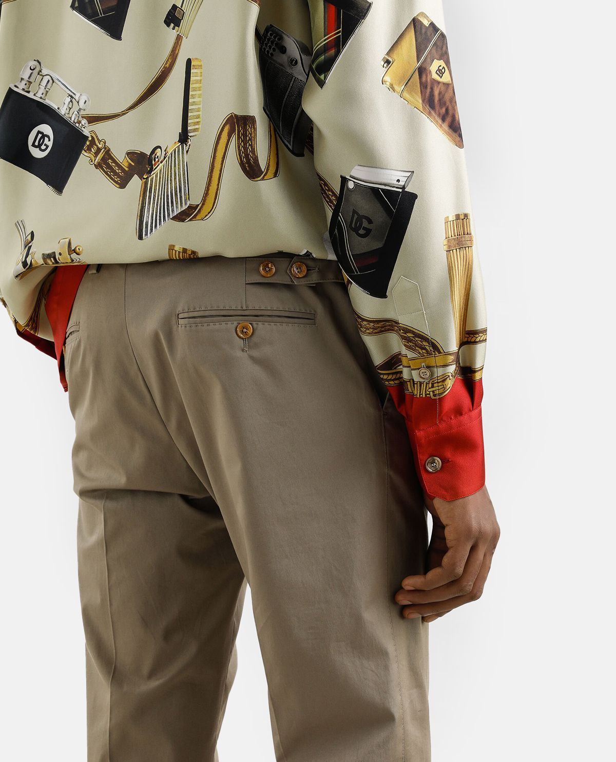 Dolce & Gabbana Stretch Cotton Trousers With Embroidered Logo In Gray