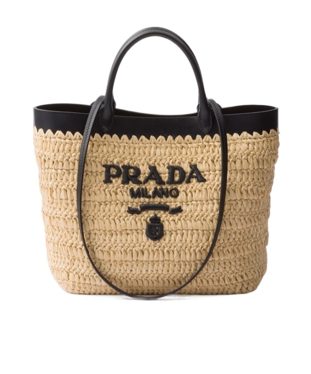 Prada Women Small Crochet And Leather Tote Bag In Nude