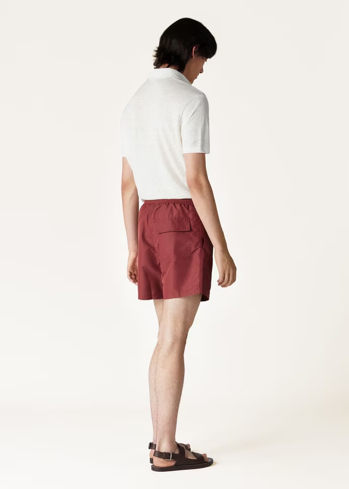 Loro Piana Drawcord Waist Beach Shorts In Embossed Red