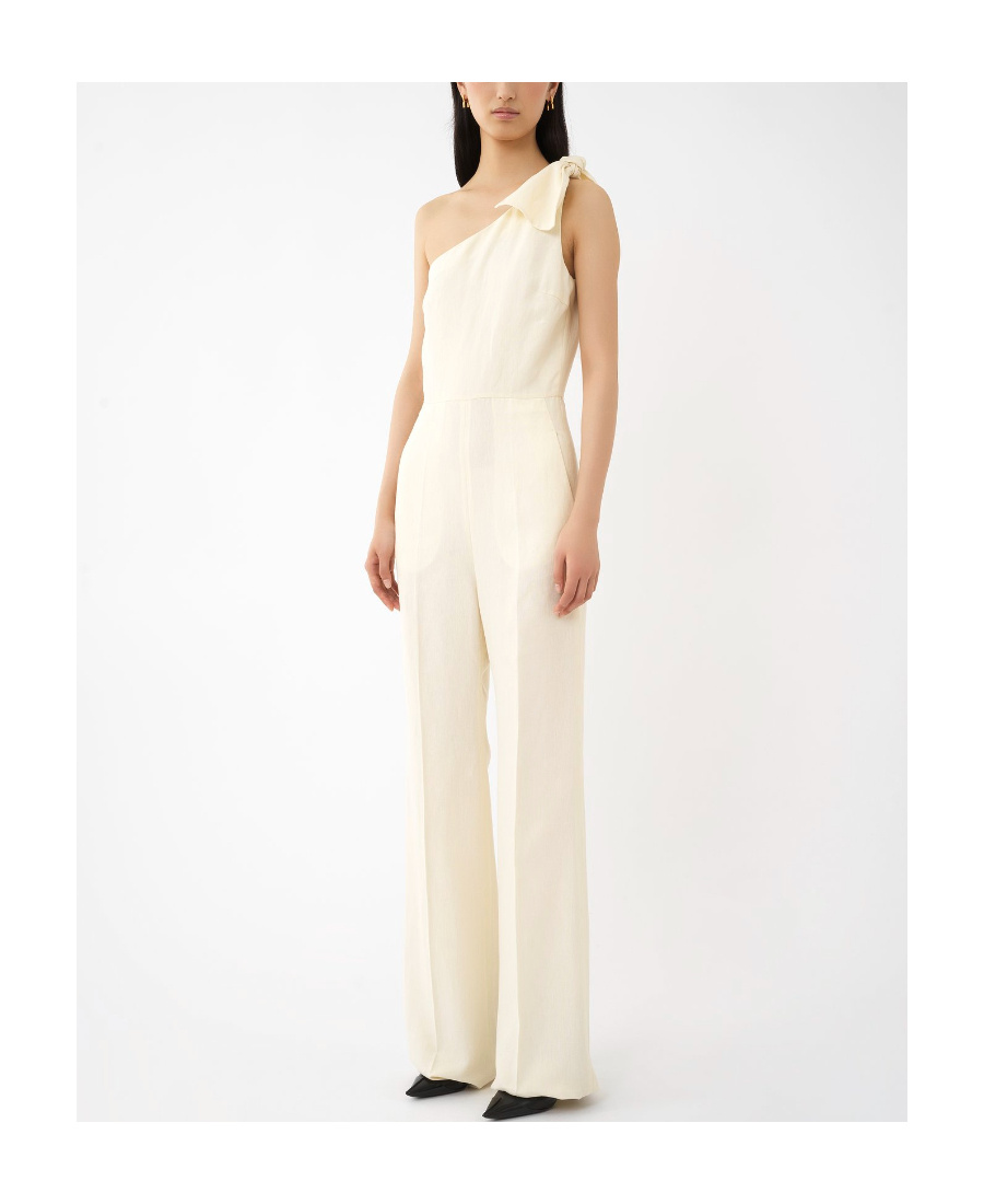 Chloé One-shoulder Linen Canvas Jumpsuit With Decorative Bow In White