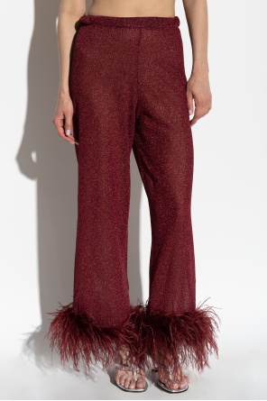 Oseree Plumage Feather-trim Trousers In Red